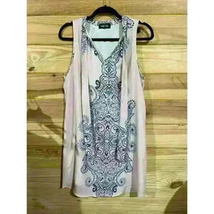 fab'rik Geometric Print Shift Dress with Tie-Neck, size M